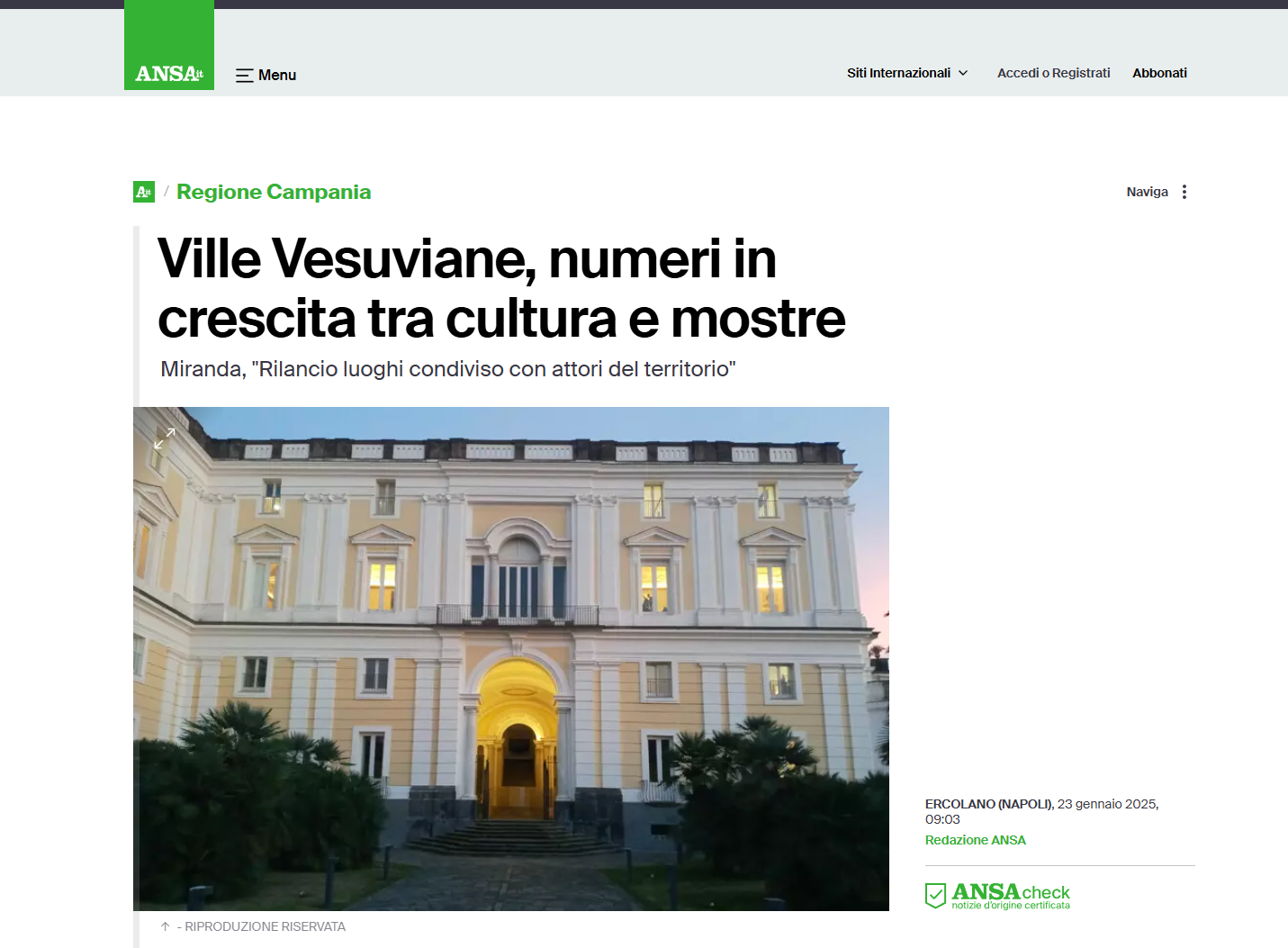 Ville Vesuviane, numeri in crescita tra cultura e mostre.